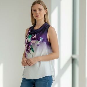 Elie Tahari silk sleeveless orchid blouse L NWOT